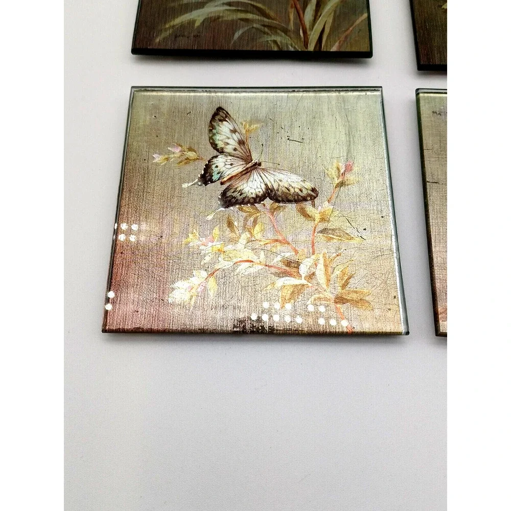 Pier 1 Imports Square Coasters Sous-Verres Foil butterfly firefly Bee Set of 4